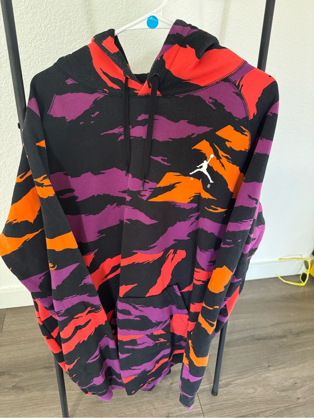 Jordan Black Hoodie with Purple, Red & Orange Camo Accents